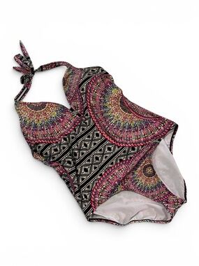 Clean Water Boho Tribal Medallion One Piece Halter Style Swimsuit (22W)
